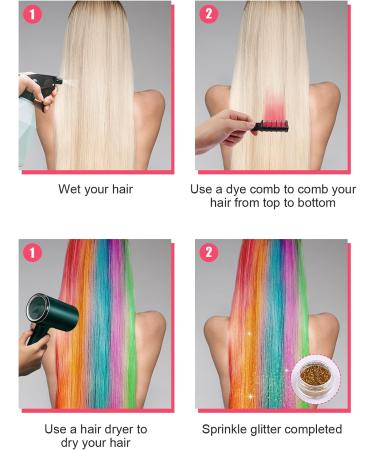 EBANKU 10 Colors Temporary Hair Chalk Comb Set with Glitter Tubes, Stencils - Washable Hair Color for Girls, Kids - DIY Dyeing Party, Cosplay, Halloween, Christmas - Buy Online on GoSupps.com