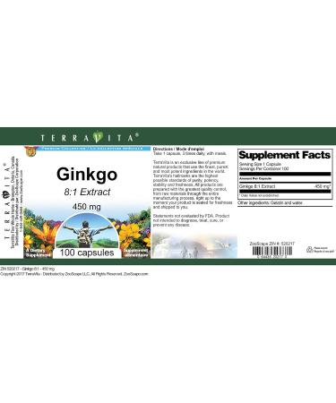 Ginkgo 8:1-450 mg (100 Capsules ZIN: 520217) - Buy Online on GoSupps.com