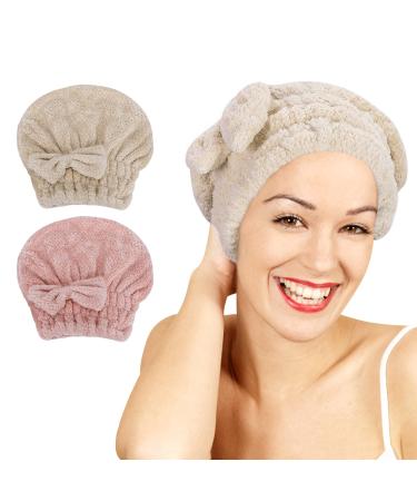 Unaone 2 pieces microfiber hair towel hair dryer towel towel hair turban-fast drying hoppat (bouncy die super suckable hair wrap towels headscarf soft for long hair khaki & pink - Buy Online on GoSupps.com