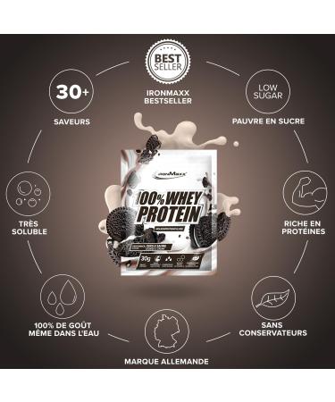 IronMaxx 100% Whey Protein Powder - Cookies and Cream 10 x 30g sachets | reduced sugar water soluble whey protein powder | many different flavours - Buy Online on GoSupps.com