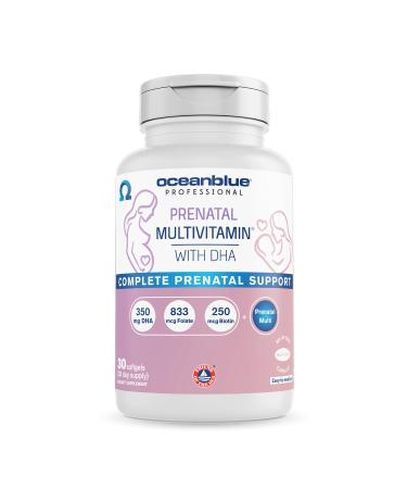 Oceanblue Prenatal Multivitamin with DHA  30 ct  All in One Easy to Swallow Capsule  with DHA (350mg) Folic Acid (833mcg) B12 (10mcg) and More  30 Servings