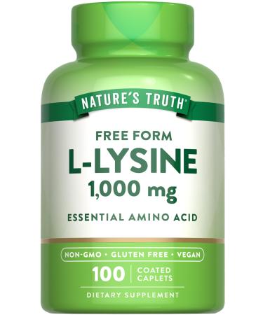 Nature's Truth L Lysine 1000mg | 100 Coated Caplets | Free Form | Vegan Non-GMO & Gluten Free Supplement