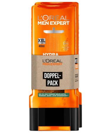 L'Or al Paris Men Expert shower gel for men for cleaning body hair and face with taurine and mint Hydra Energy 2 x 400 ml 400 ml (2 Pack)