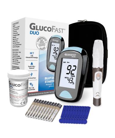 Gluco-fist Duo Blutzuckermesster Starter set with 10x test strips & lancets blood sugar measurement in MMOL/L diabetes sugar meter with high accuracy