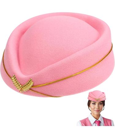 TENDYCOCO Women Stewardess Hat Felt Flight Attendant Air Hostess Hat Cosplay Costume Headwear Accessories for Halloween Party Supplies Pink One Size - Buy Online on GoSupps.com