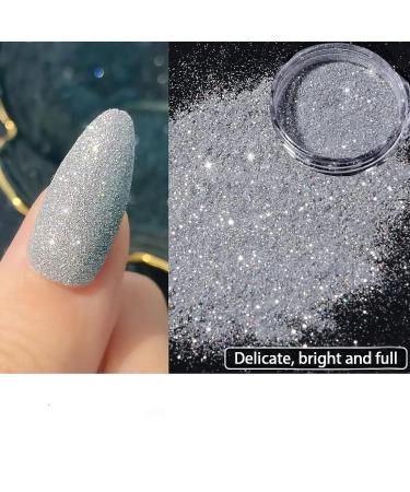 Sparkling Diamond Holographic Nail Glitter Powder - Reflective Silver Dust for Acrylic Nail Art - 1pcs Gray - Buy Online on GoSupps.com