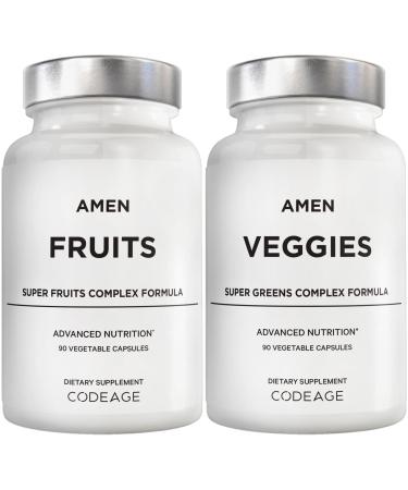 Amen Fruits + Veggies Vitamins Bundle Raw Whole Food Multivitamin Capsules Greens Vegetables Red Fruits & Berries Vegan Blend Fibers + Phytonutrients Superfood Minerals Supplement Non-GMO 180 ct