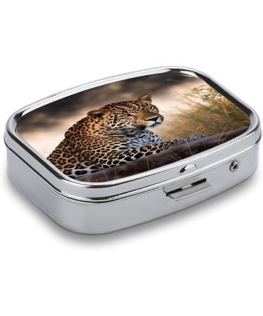 Shop Stylish Leopard Print Pill Box | 2 Compartment Medicine Organizer - Portable Decorative Metal Case for Pocket or Purse - Buy Online on GoSupps.com