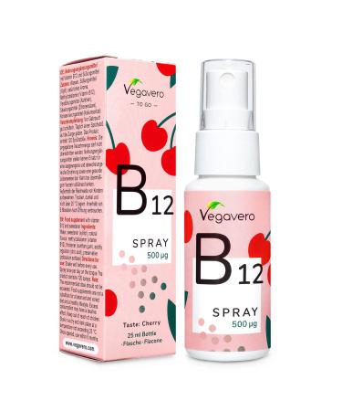 Vitamin B12 Spray Vegavero |500 g methylcobalamine per spray |Sugar -free and without alcohol |Delicious cherry taste |High dose |Vegan |25 ml (210 portions) - Buy Online on GoSupps.com