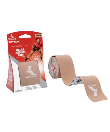Mueller Sports Medicine Typhoon Kinesiology Therapeutic Tape, Pre-Cut I-Strips, Beige, 20 Count