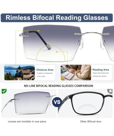 Bifocal Reading Glasses for Men & Women - Rimless Blue Light Blocking Titanium Eyeglasses - Diamond Cut Silver-Grey 1.5x - Buy Online on GoSupps.com