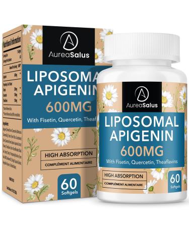 Apigenin 600 mg, Extra Strong Liposomal Apigenin Supplement with Fisetin, Quercetin and Theaflavins (60 Count (Pack of 1))