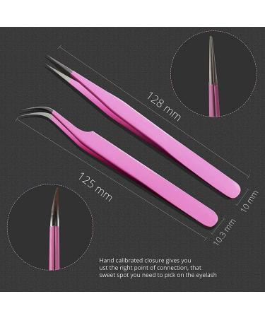 Duendhd Eyelash Pliers Set - 2 Stainless Steel Tweezers for Perfect Eyelash Extensions | Straight & Curved Tools for False Lashes - Buy Online on GoSupps.com