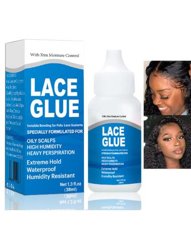 Professional Lace Wig Glue Invisible Waterproof Bonding Glue Adhesive Hair Glue For Wigs Strong Hold Invisible Wig Glue Lace Front Hair Extension Glue For Lace Hairpiece Wig Toupee 38ml