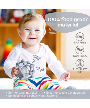 MCGMITT Teething Toys for Baby - Soft Silicone Teething Ball Rattle Toy for Babies 3-12 Months - Grey - Buy Online on GoSupps.com