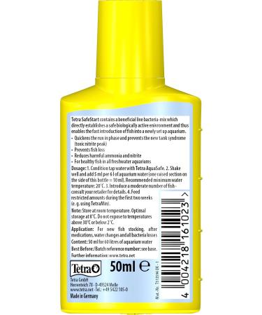 Tetra SafeStart Aquarium Starter - with live nitrifying bacteria allows the rapid introduction of fish in an aquarium 50 ml bottle. 50 ml (Pack of 1) Single - Buy Online on GoSupps.com