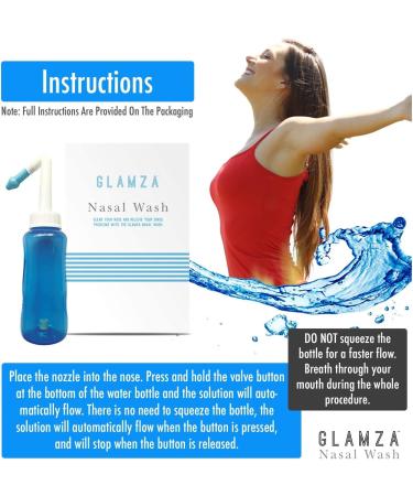 GLAMZA Neti Pot 300ml Sinus Rinse Bottle with Adult and Child Attachments - Complete Nasal Irrigation (300ml) - Buy Online on GoSupps.com