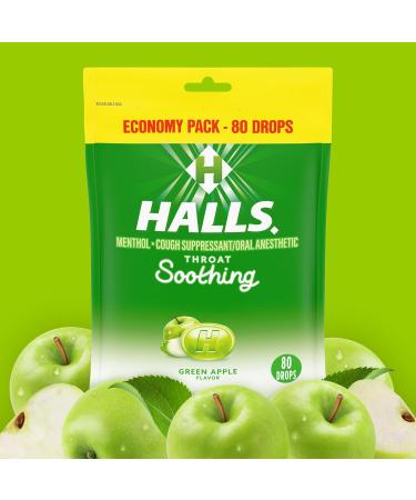 Halls Throat Soothing Green Apple Cough Drops Economy Pack 80 Drops - Buy Online on GoSupps.com