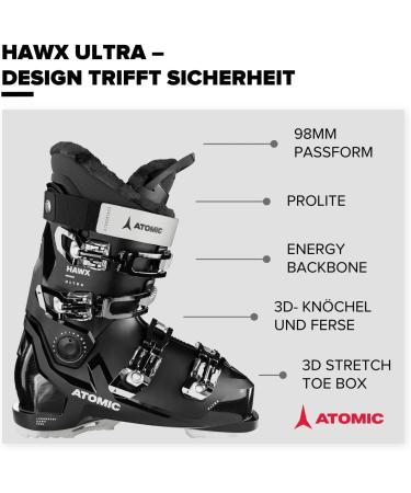Atomic Hawx Ultra Ski Boots - Alpine Ski Boots with 3D Ankle & Heel for Precision - Narrow Fit 98mm - Black/White 29/29.5 | International Shipping Available - Buy Online on GoSupps.com