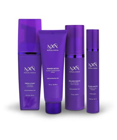 NxN Oil Control System - Set with Kaolin Clay Face Mask, Mattifying Primer, Cleansing Face Wash, & Daily Moisturizer - Oily Skin Sebum Control Kit for Men & Women