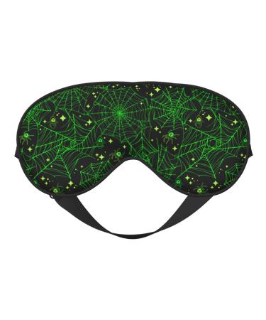 Green Bright Web with Spiders Sleep Mask Adjustable Double -Sided Eye Mask Soft Sleeping Eye Covers for Sleeping Perfect Shading Reduce Eye Edema