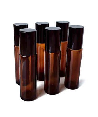 Roller Bottles for Essential Oils - 10ml Amber Glass Bottle with Steel Roller Ball & Black Cap - 6 Pack by Oils For Everything | International Shipping - Buy Online on GoSupps.com