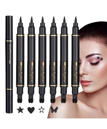 Eyeliner Pen Double Side Liquid Eyeliner Stamp Pen Set6 Pieces Waterproof and Smudge Resistant Beauty Cosmetics for Women for Travel Dating Wedding Stage Party Performance and Cosplay