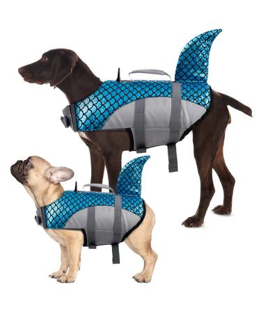 Kuoser Dog Life Jacket Vest Adjustable Dogs Swimming Vest with Shark Fin Safety High Visibility Pet Floatation Vest Life Preserver for Small Medium and Large Dogs for Swimming and Boating Blue XL X-Large (Pack of 1) Blue