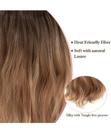 Invisible Wire Hair Extensions | Natural Wavy Synthetic Hair | Adjustable Size | Long Curly Hairpieces for Women - 16inch Ombre Caramelo with Dark Root - Buy Online on GoSupps.com