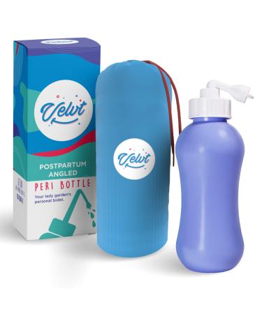 Velvt Peri Bottle for Postpartum Care Perineal Irrigation - Portable Bidet Kit with Travel Carry Bag - Large 15 Oz Squirt Bottle with Long Angled Spout - Easy to Squeeze Perineal Cleansing Bottle