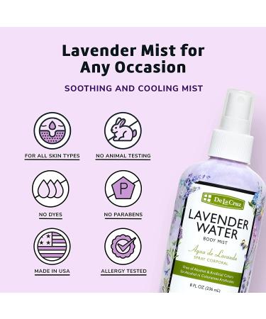 De La Cruz Lavender Water Body Mist - Pure Lavender Essential Oil Spray for Skin & Hair, 8 fl oz - Buy Online on GoSupps.com