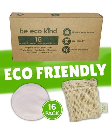Reusable make-up remover pads 16 organic cotton towels bamboo fiber washable round three-layer vegan environmentally friendly ideal for normal greasy or sensitive skin including washing bags