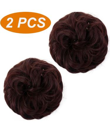 JJstar 2PCS Messy Bun Curly Fake Hair Donut Tousled Updo Synthetic Fiber Scrunchies (Black Cherry) - Buy Online on GoSupps.com