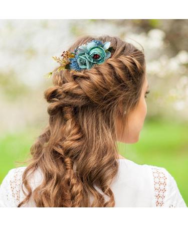 Anulely Hair Combs Floral Bridal Headpiece Bride Hair Comb Photo Prop Hair Wreath Spring Wedding Hair Piece Barrette Prom Girl Decorative Bridal Headband For Wedding Blue - Buy Online on GoSupps.com