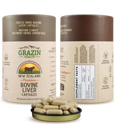 GRAZIN HEALTH - Grass Fed Beef Liver from New Zealand - Freeze Dried 3000mg per Serving (500mg per Capsule) (30 Servings)