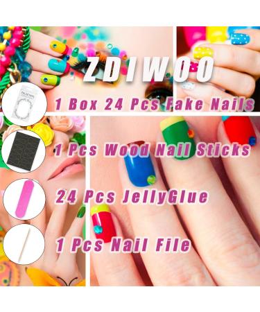 24Pcs Gothic Press On Nails - Medium Almond Fake Nails in Punk Cartoon Anime Design | Black & White Full Cover Glue On Nails | Horror & Gothic Styles for Women & Girls - Buy Online on GoSupps.com