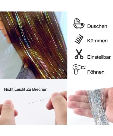 Glitzer Hair Strands - Silver Lametta Clip Extensions | 48cm Tinsel Hair Glitter Strands - Buy Online on GoSupps.com