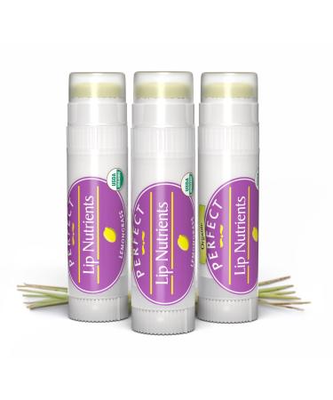 Perfect Supplements - Lip Nutrients Beeswax Lip Balm for Men and Women - With Calendula Cocoa Butter & Vitamin E - Ultra Moisturizing Lip Care for Soft Healthy Lips -3 Pack Lemongrass