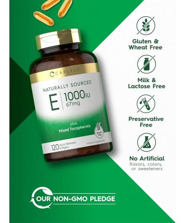 Carlyle Vitamin E 1000 IU Softgels | with Mixed Tocopherols | 120 Pills | Naturally Sourced Supplement | Non-GMO and Gluten Free Formula 120 Count (Pack of 1) - Buy Online on GoSupps.com