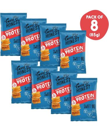 Good & Honest Popped Protein Crisps Gluten-Free Pub Snacks Sweet BBQ Flavour 8 x 85g - Buy Online on GoSupps.com