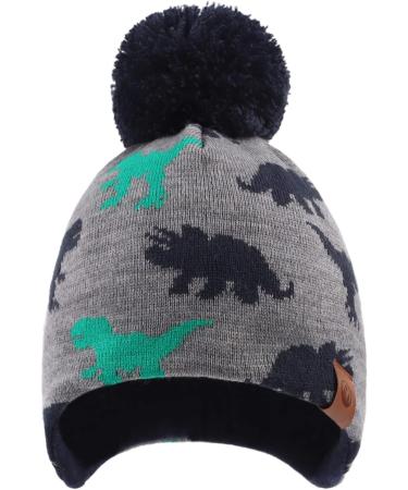XIAOHAWANG Gray Dinosaur Hat for Kids 4-7 Years - Knitted Baby Beanie with Fleece Lining and Pompom - Buy Online on GoSupps.com