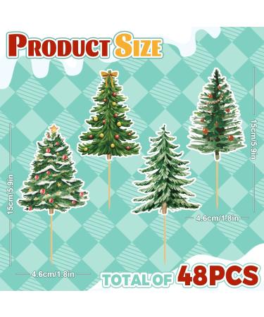 Whaline 48Pcs Christmas Tree Cupcake Toppers 4 Designs Watercolor Cake Decor Assorted Xmas Green Cupcake Toppers for Birthday Winter Holiday Party Supplies - Buy Online on GoSupps.com