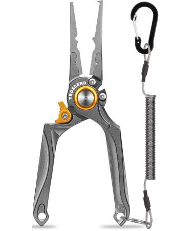 TRUSCEND Fishing Pliers Saltwater with Mo-V Blade Cutter, Corrosion Resistant Teflon Coated Muti-Function Fishing Gear as Split Ring Plier Line Cutter Hook Remover, Fishing Gifts for Men Unique A-space Grey