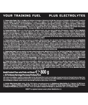 Weider Premium Amino Intra Workout Drink - EAA/BCAA with L-Glutamine & Electrolytes Tropical Punch 800g - Boost Energy & Performance - Buy Online on GoSupps.com