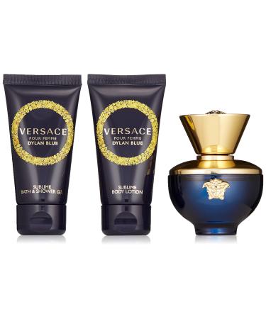 Versace 8011003843770 Dylan Blue By for Women - 3 Pc Gift Set 1.7oz Edp Spray 1.7oz Shower Gel 1.7oz Body Lotion 3 count Gold
