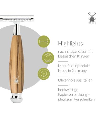 M HLE Vivo Shaving Set - Safety Razor Black Fibre Brush Olive Wood Handles - Vegan & International Shipping - Buy Online on GoSupps.com