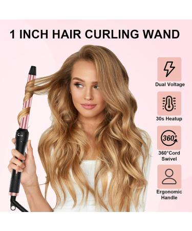 Professional 1 Inch Curling Iron - Long Barrel Hair Curler Wand with Ceramic Coating & Heat Settings | Includes Protective Glove & Clips - Buy Online on GoSupps.com