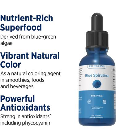 BUY THE CRAVE Blue Spirulina Drops 500 mg per Serving | Natural Phycocyanin | 60 Servings | Superfood Liquid Extract for Energy Immunity & Antioxidant Support - Buy Online on GoSupps.com
