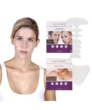 SilcSkin Decollette & Full Facial Set Silicone Pads - Reusable Medical-grade Silicone Face Patches and Decollete Pad for Chest Wrinkles