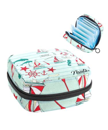 GIAPB Period Bag Sanitary Napkin Storage Bag Period Pouch Travel Makeup Bag Rudder Anchor and Boats Color4907